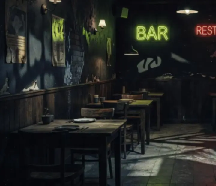 Podświetlona scena w undergroundowej restauracji Kragolunesta podczas wieczoru tematycznego